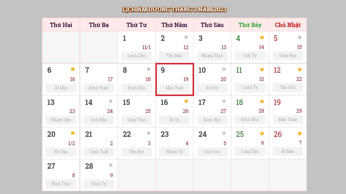 Ngày 9/2/2023 (nhằm ngày 19/1/2023 âm lịch)