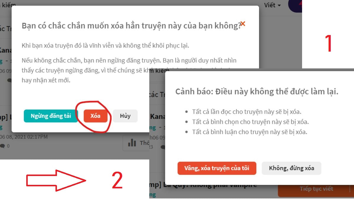 Cách xóa truyện trên Wattpad