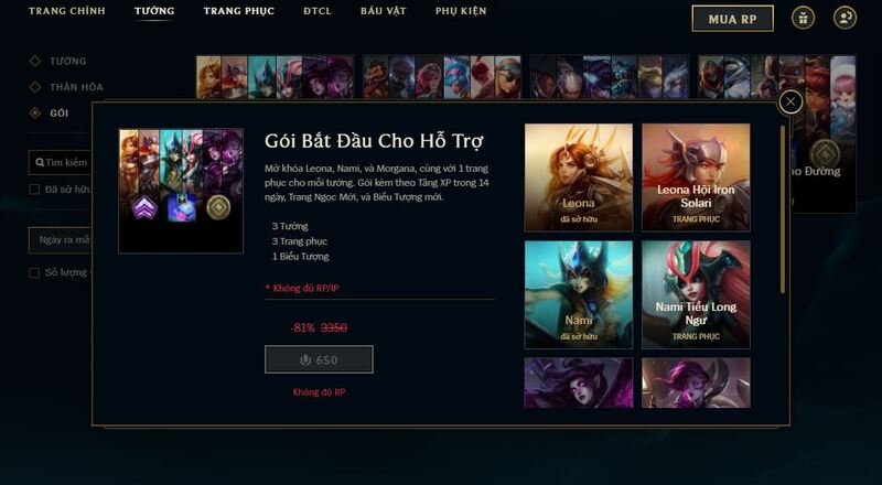 Gói Bắt Đầu trong shop LMHT
