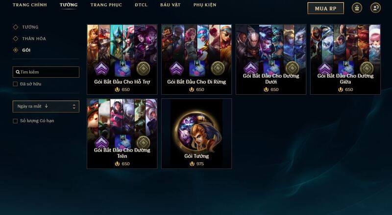Gói Bắt Đầu trong shop LMHT