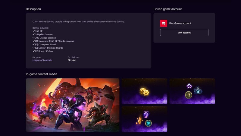 Mở hộp Prime Gaming nhận skin LMHT miễn phí