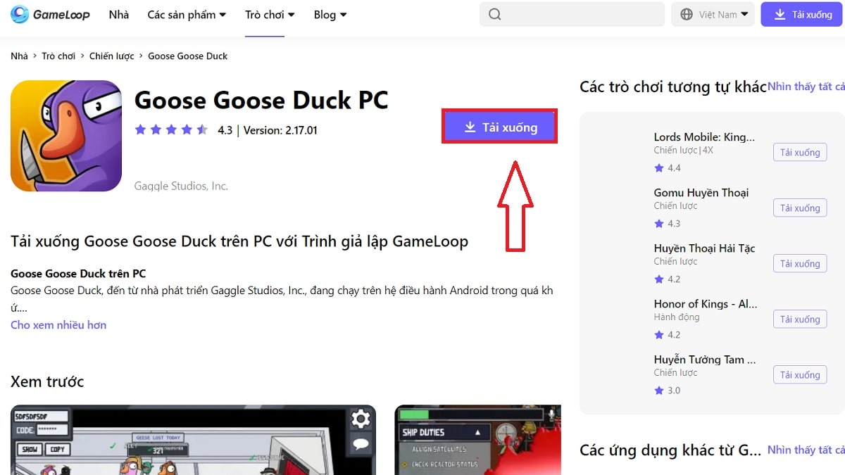 Tải game Garena goose goose duck trên PC