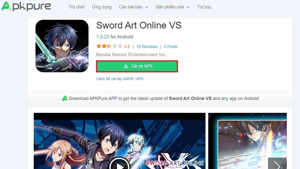 tải sword art online apk trên Android