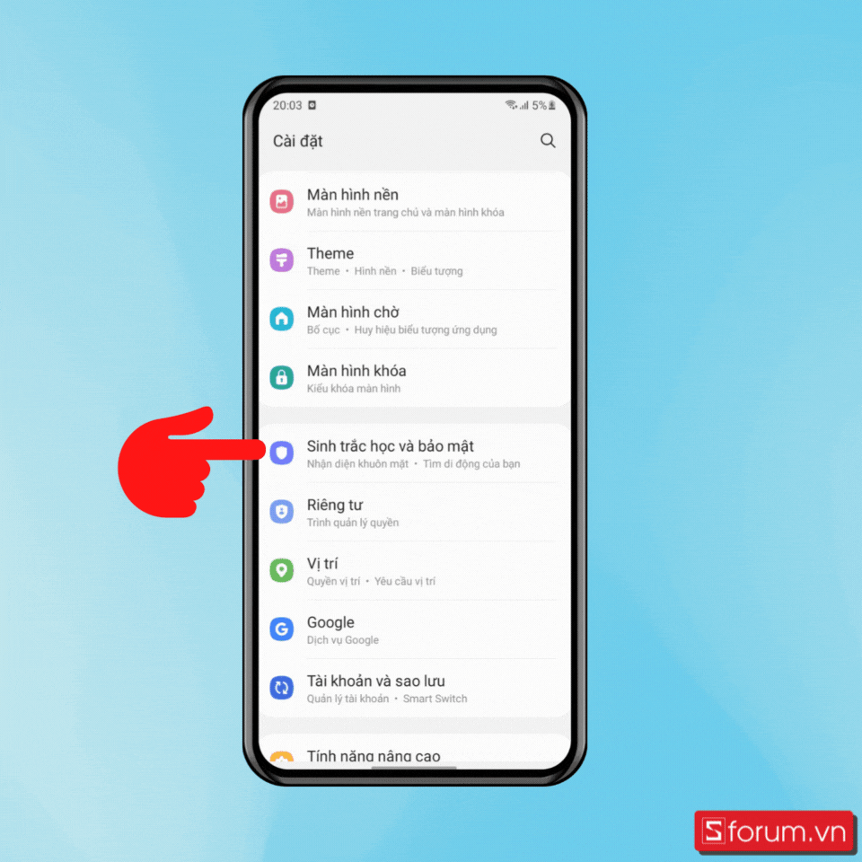 Cài đặt tính năng Find My Mobile trên điện thoại Samsung bước 1