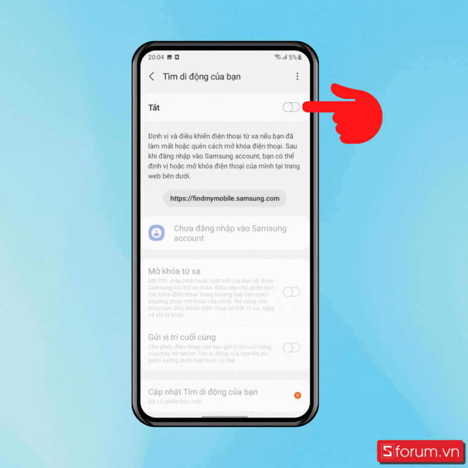 Cài đặt tính năng Find My Mobile trên điện thoại Samsung bước 2