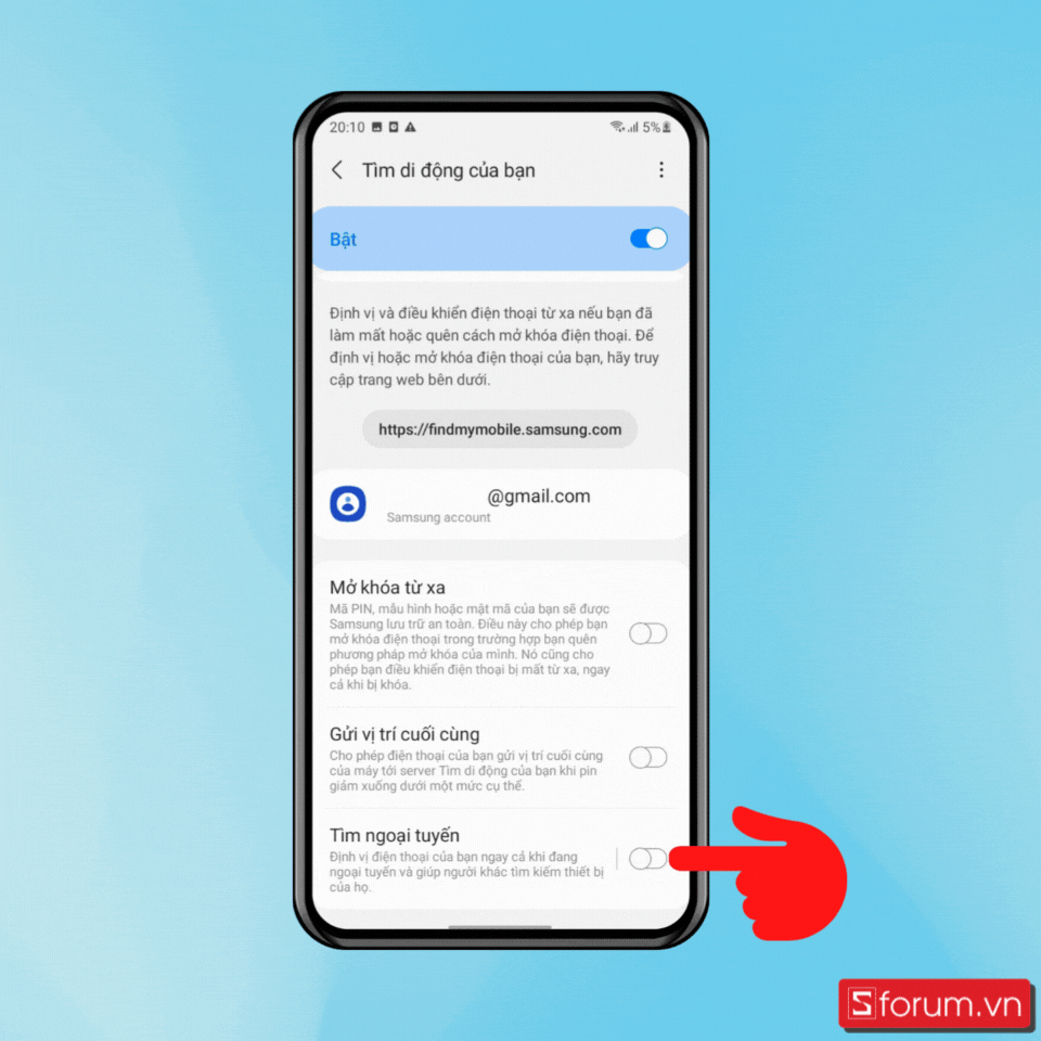 Cài đặt tính năng Find My Mobile trên điện thoại Samsung bước 3