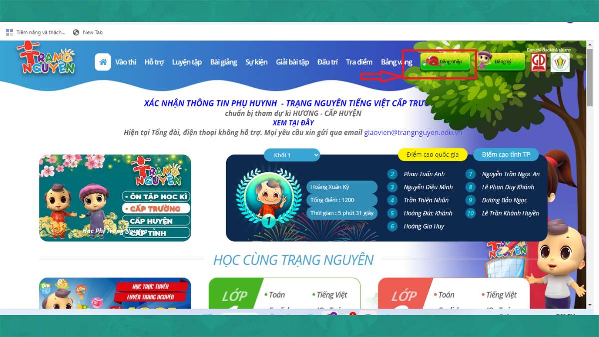 Cách đăng nhập Trạng Nguyên Tiếng Việt trên máy tính bước 1