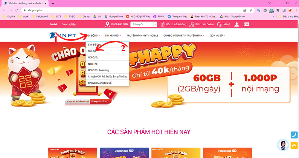 Mua sim đầu 0819 tại website Vinaphone 