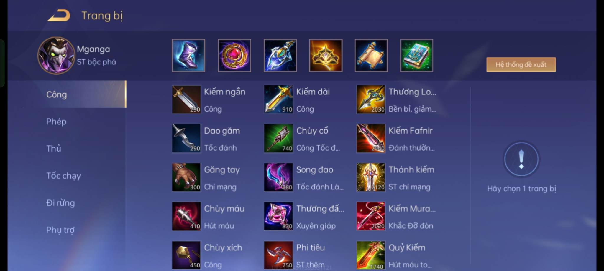 Trang bị phù hợp nhất cho Mganga full sát thương phép