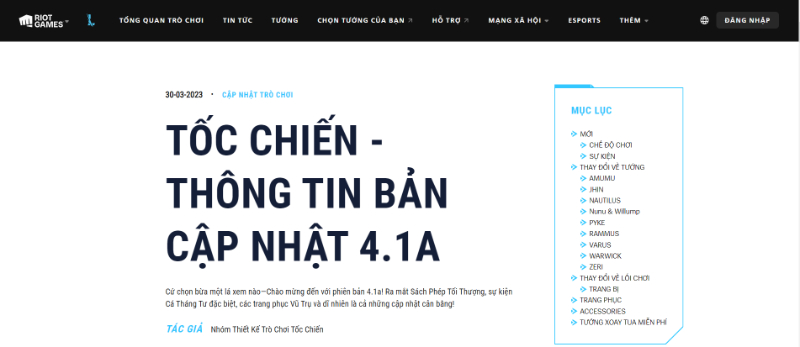 Bản cập nhật 4.1A tốc Chiến