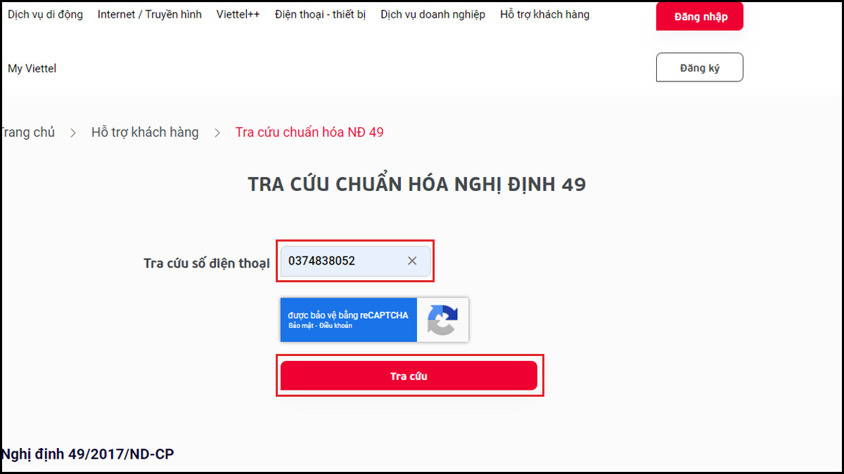 Tra cứu thông tin thuê bao Viettel cần cập nhật bước 2