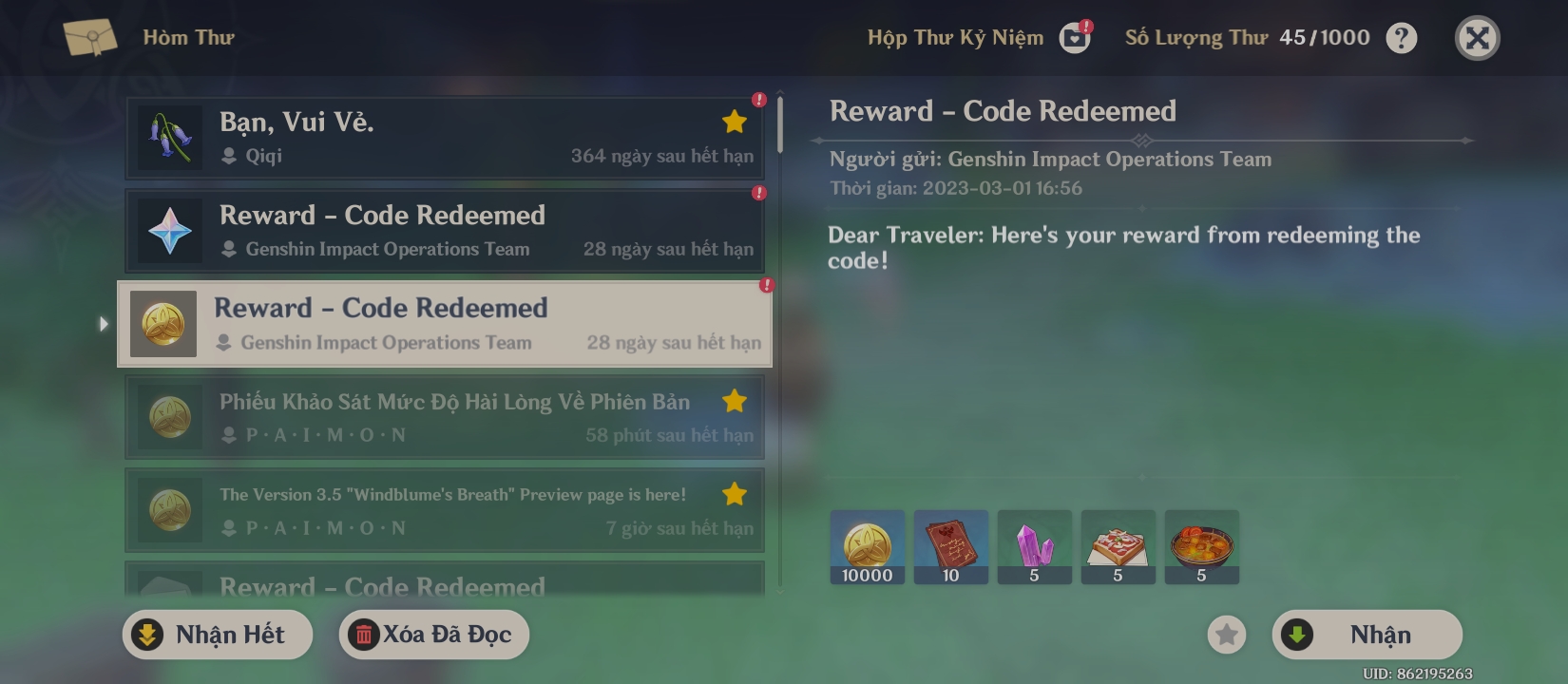 Nhập code mới Genshin Impact
