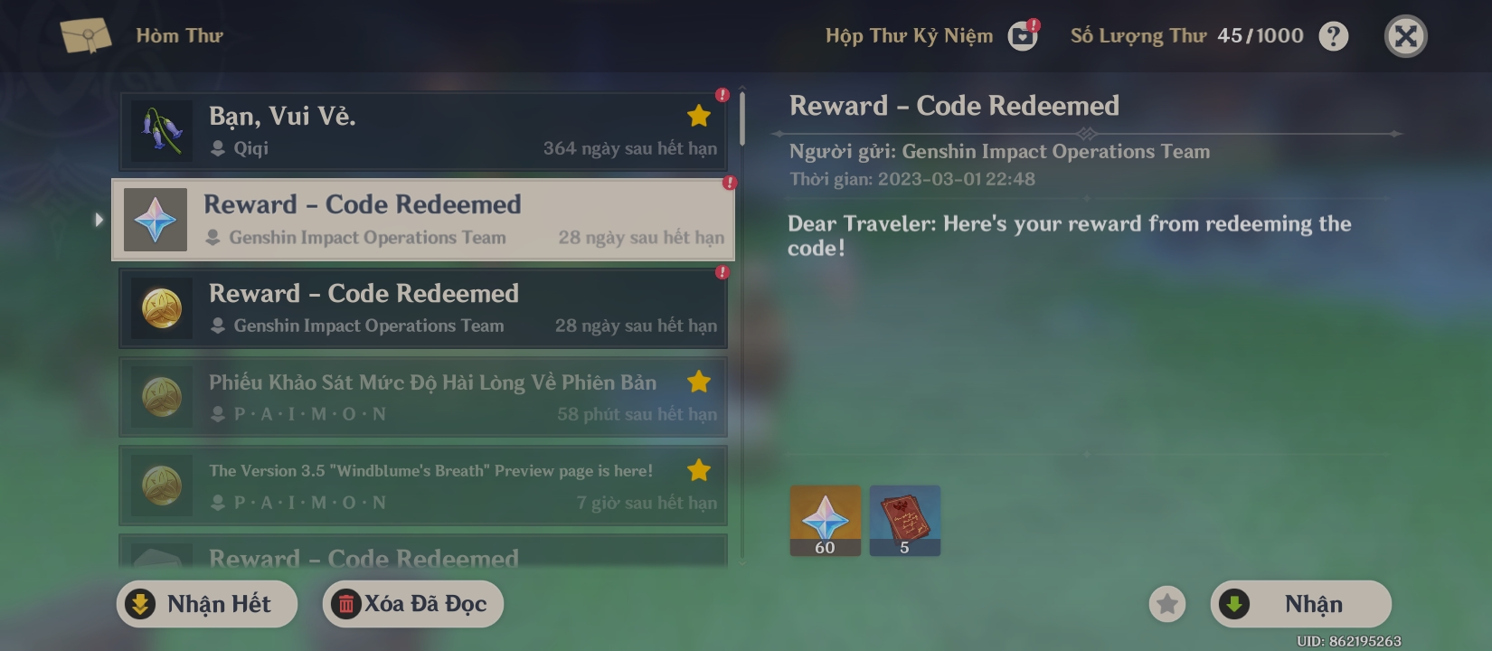 Nhập code Genshin Impact