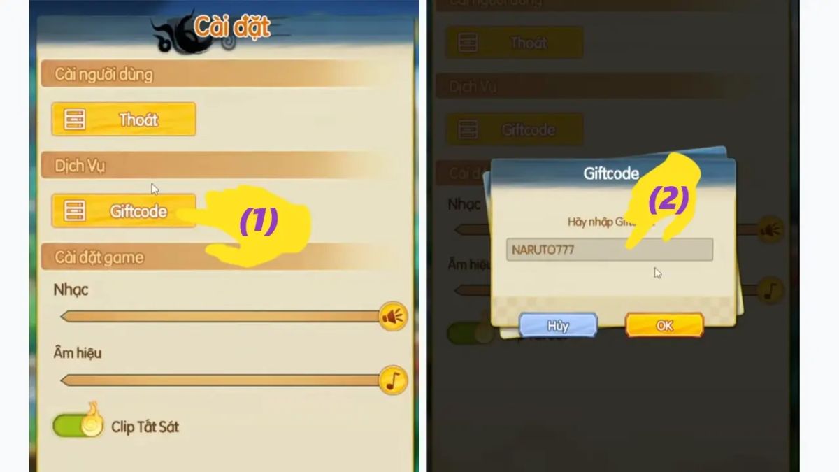 Cách nhập code Ninja Truyền Thuyết mới nhất bước 2