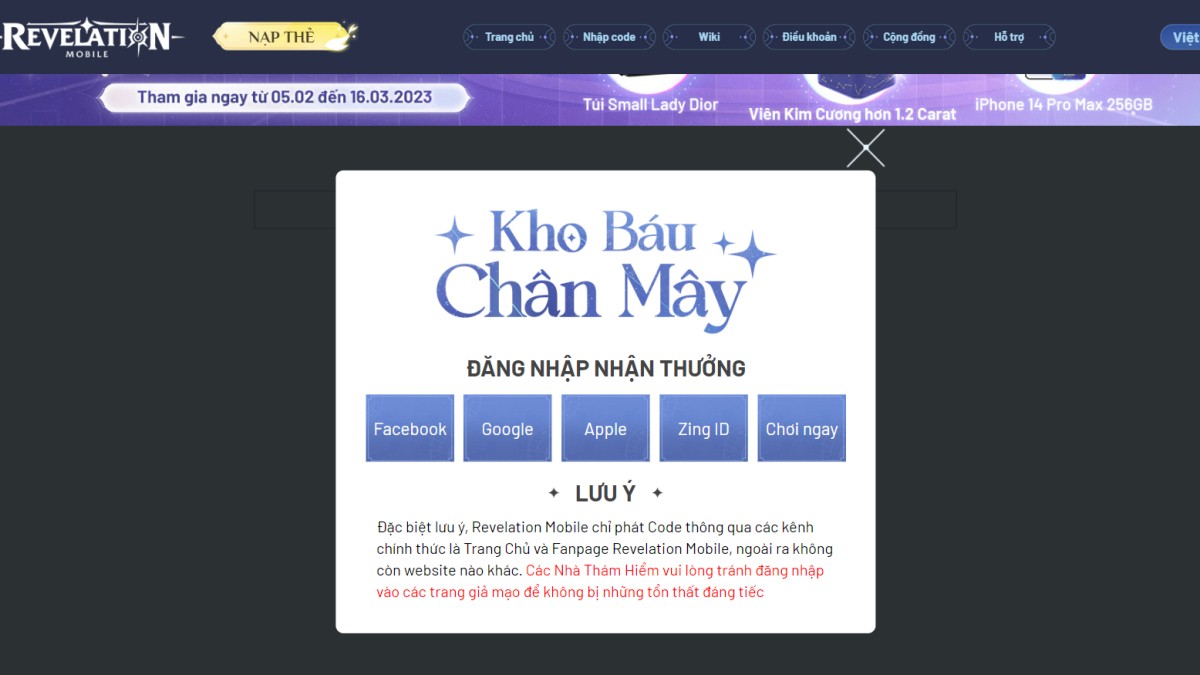 Hướng dẫn cách nhập Code Revelation Thiên Dụ bước 2