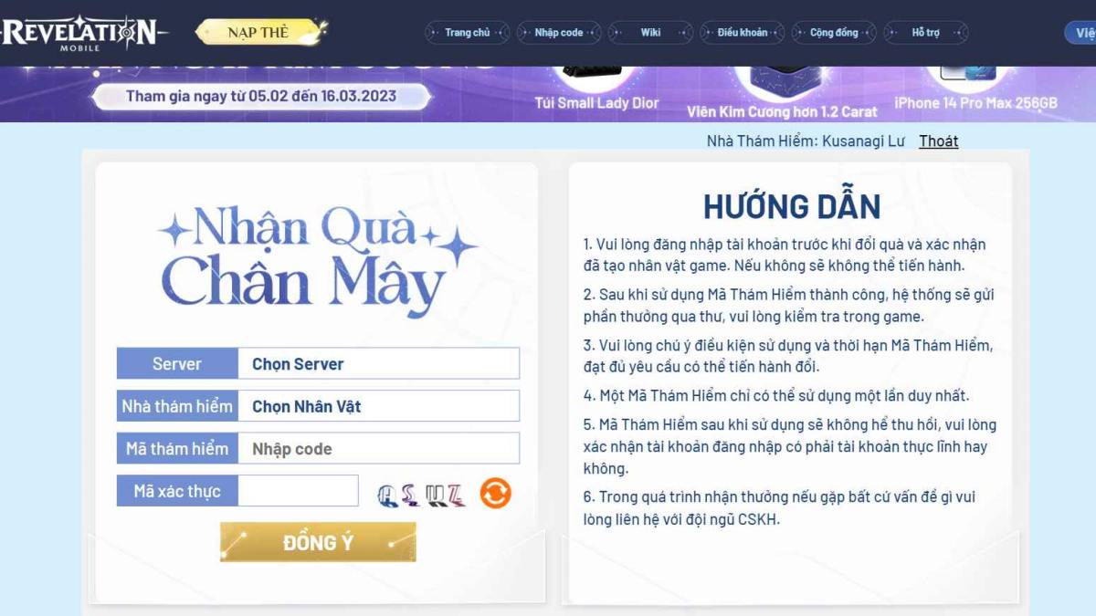 cách nhập Code Revelation Thiên Dụ bước 4