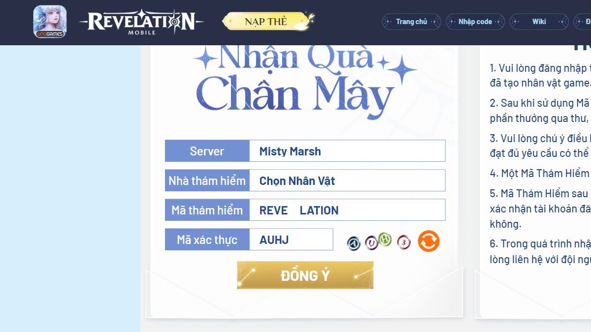 Tại sao Code Revelation Thiên Dụ không nhập được?