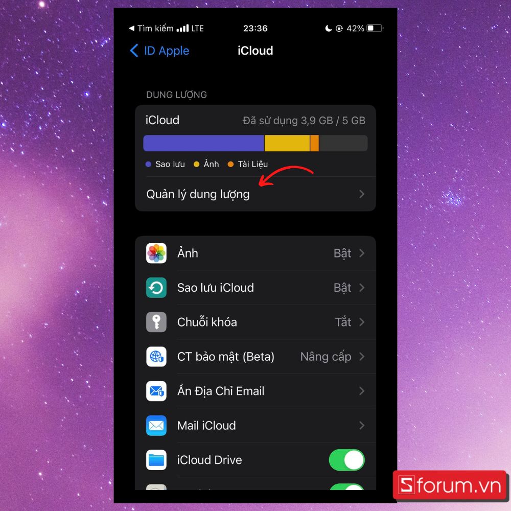 Cách hủy gói dung lượng iCloud free - Bước 3 
