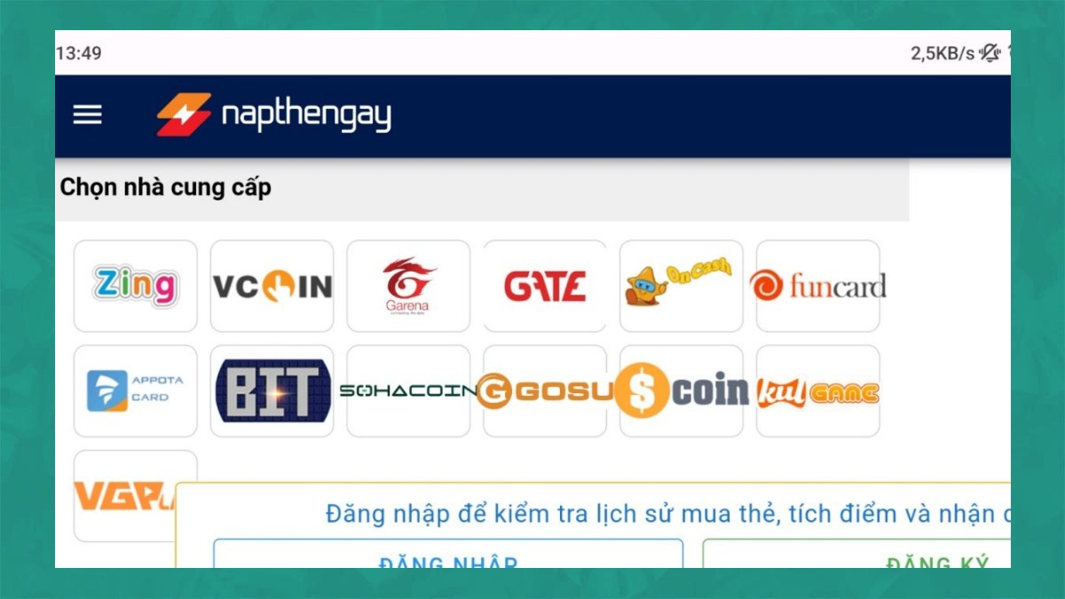 Cách nạp thẻ Liên Quân trên website napthengay bước 1