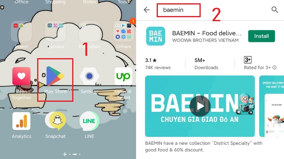 Hướng dẫn cách tải BAEMIN trên Android bước 1