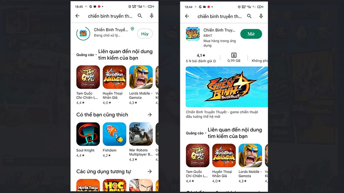 Hướng dẫn tải chiến binh truyền thuyết APK trên điện thoại Android