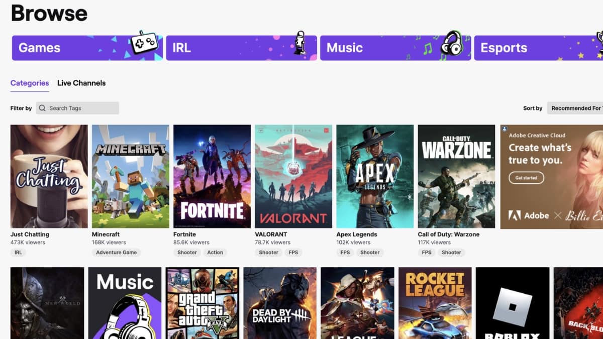 ứng dụng Twitch có thể xem lại các video livestream trước đó