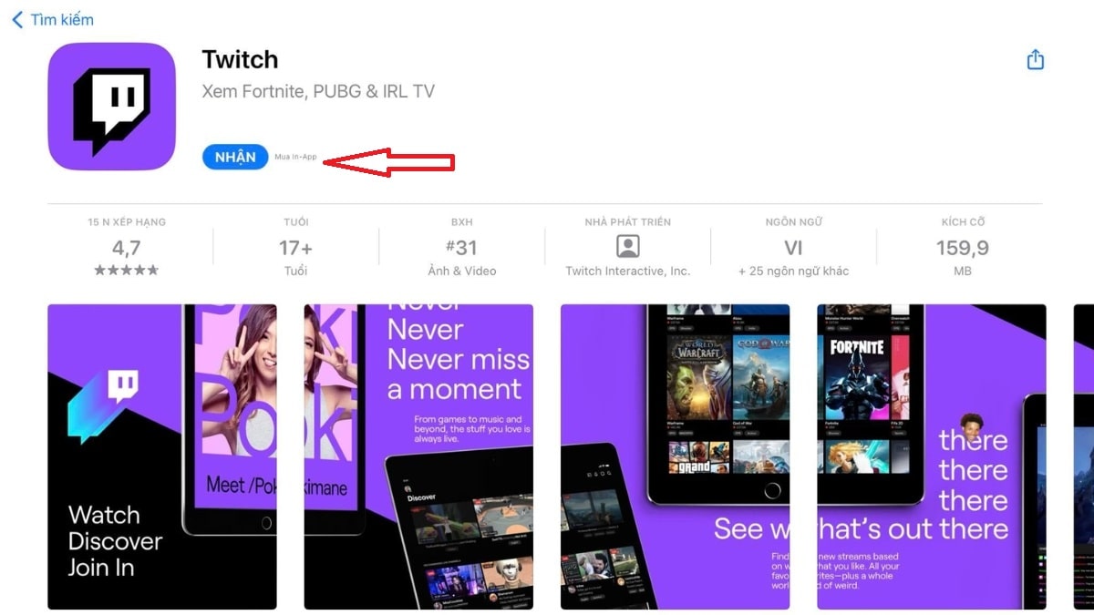 Cách tải app Twitch trên điện thoại iOS bước 2