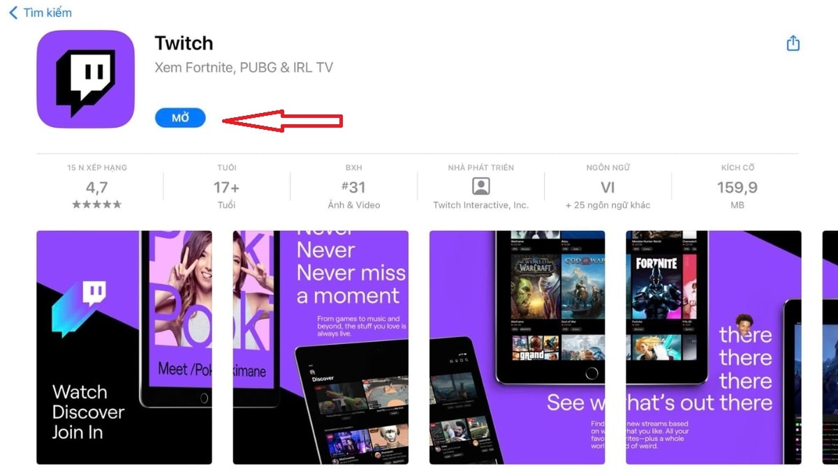 Cách tải app Twitch trên điện thoại iOS bước 3