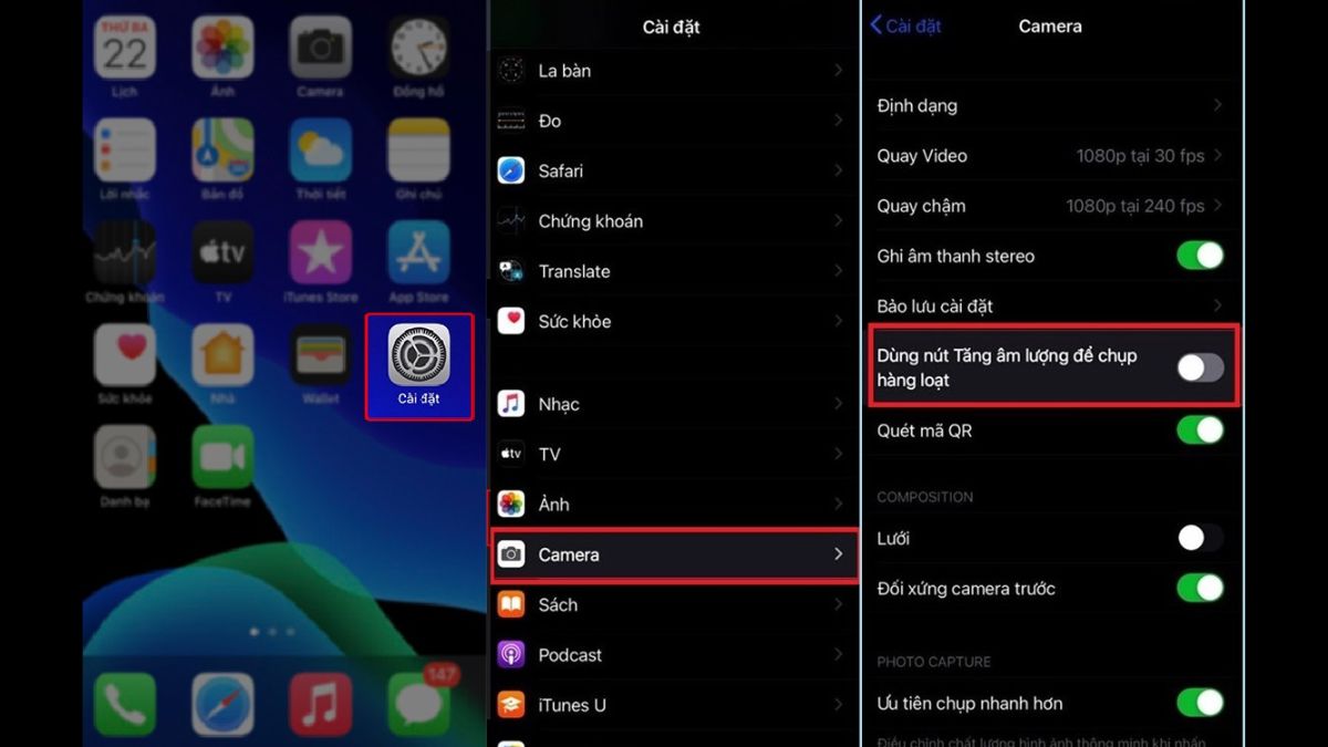 tính năng Chụp bằng nút điều chỉnh âm lượng trên camera iphone