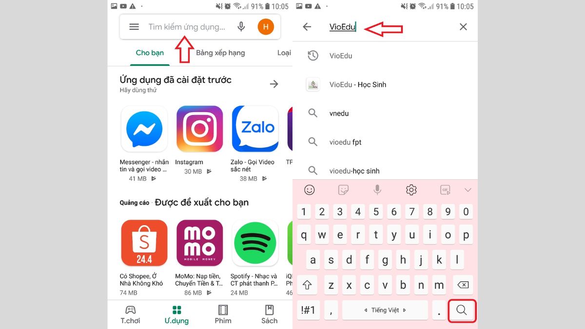 Cách tải Vioedu trên điện thoại Android bước 2