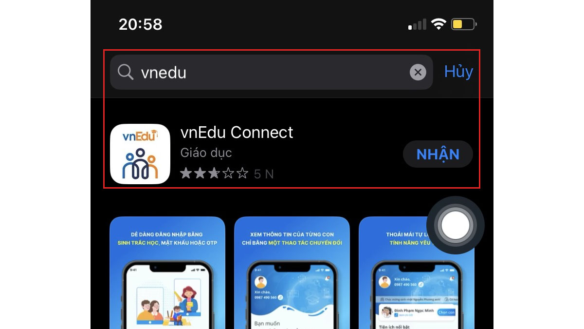 Cách tải vnEdu tra cứu điểm trên điện thoại iOS bước 2