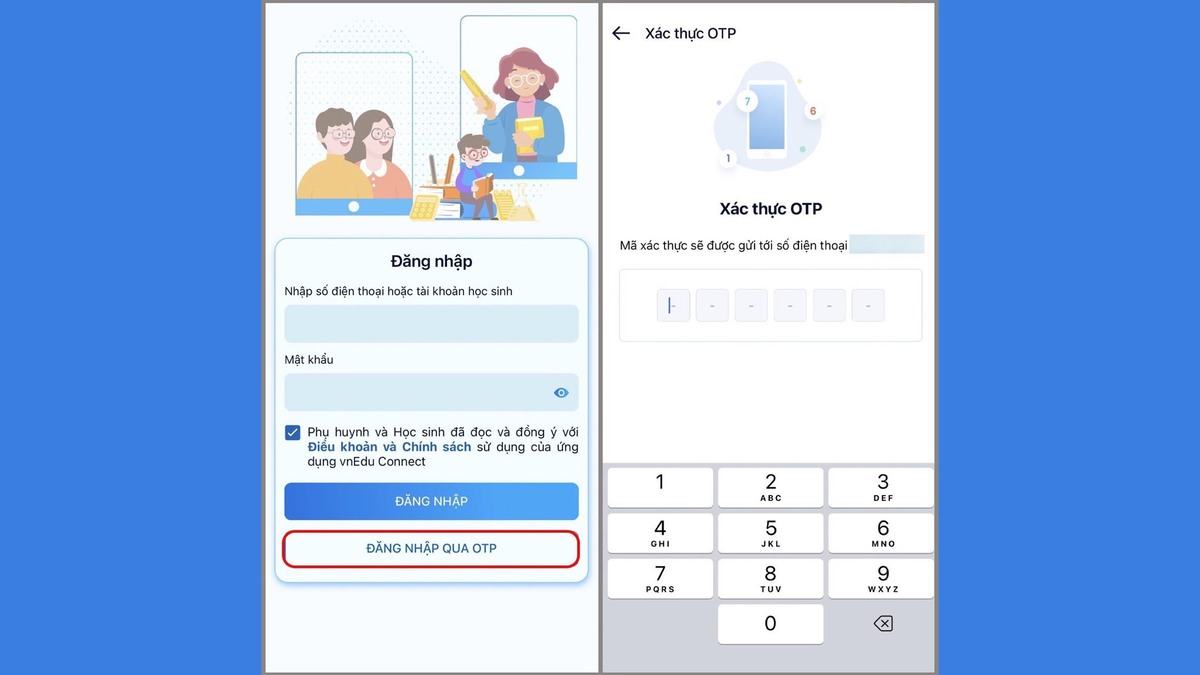 Đăng nhập app vnEdu Connect khi quên mật khẩu bước 1