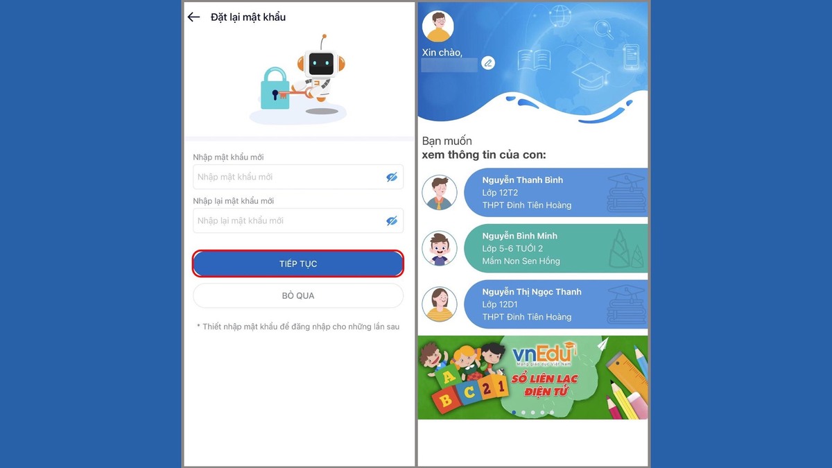 Đăng nhập app vnEdu Connect khi quên mật khẩu bước 2