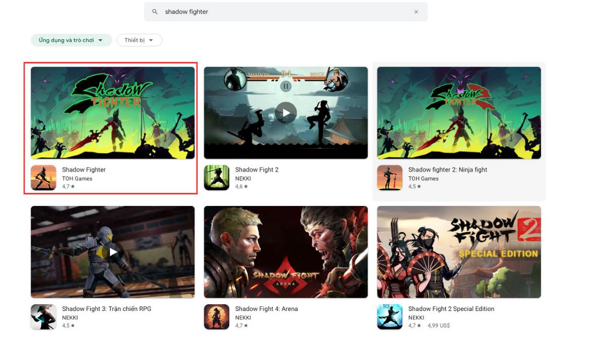 Cách tải Shadow Fighter trên điện thoại Android bước 1