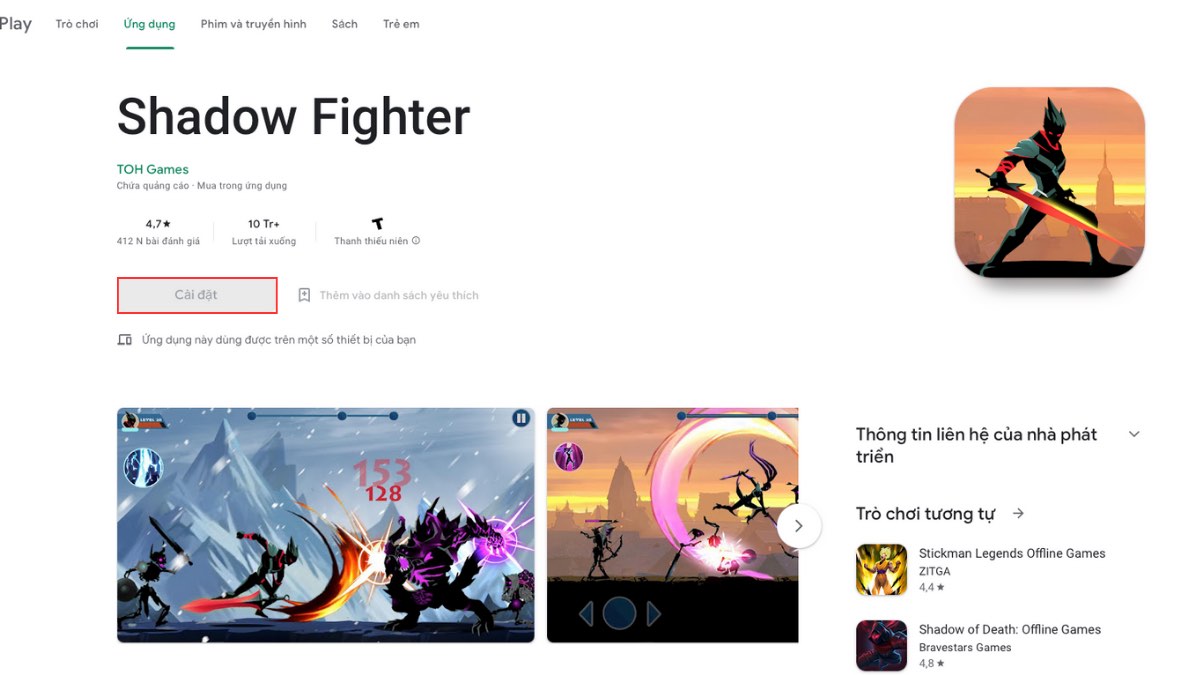 Cách tải Shadow Fighter trên điện thoại Android bước 2