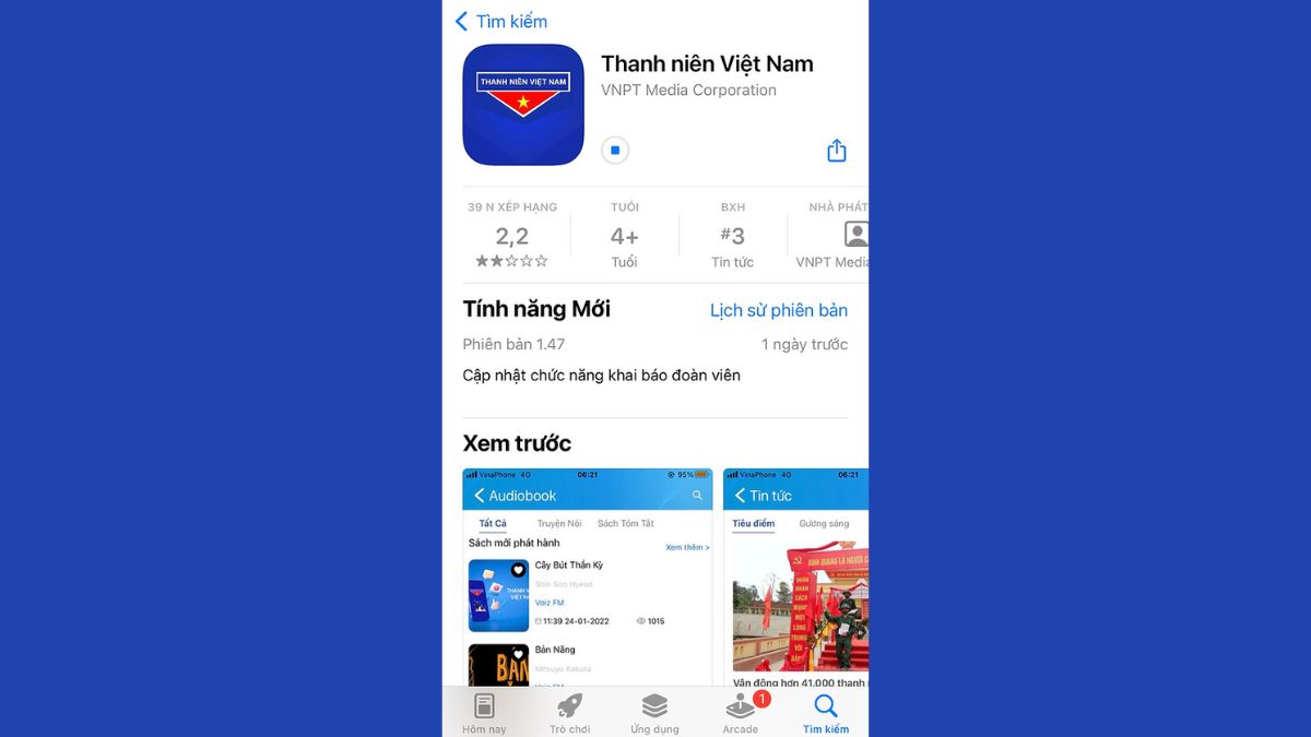 Cách tải Thanh niên Việt Nam trên điện thoại iOS bước 1