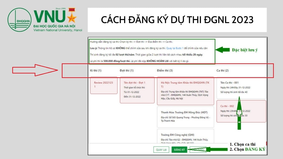 Cách đăng ký địa điểm thi Đánh giá năng lực 2023 Hà Nội bước 1