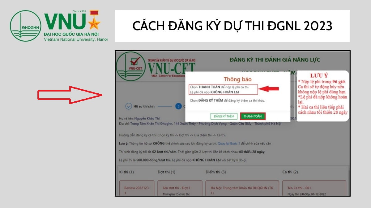 Cách đăng ký địa điểm thi Đánh giá năng lực 2023 Hà Nội bước 2