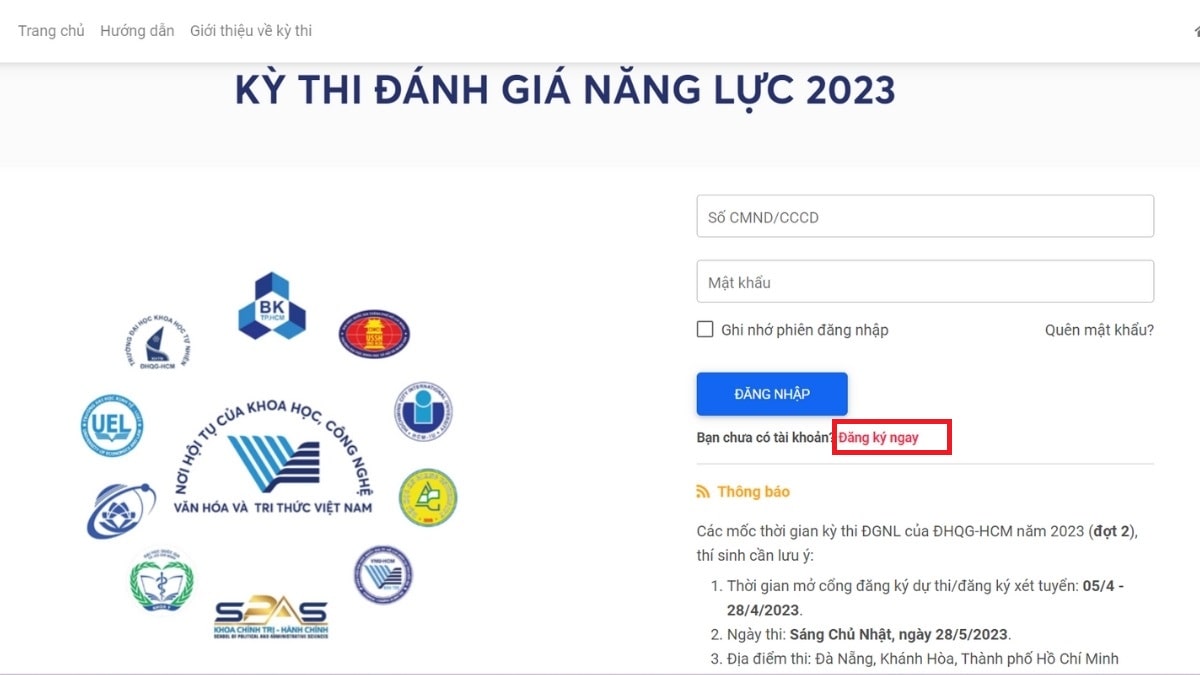 Cách đăng ký thi Đánh giá năng lực 2023 TPHCM bước 1