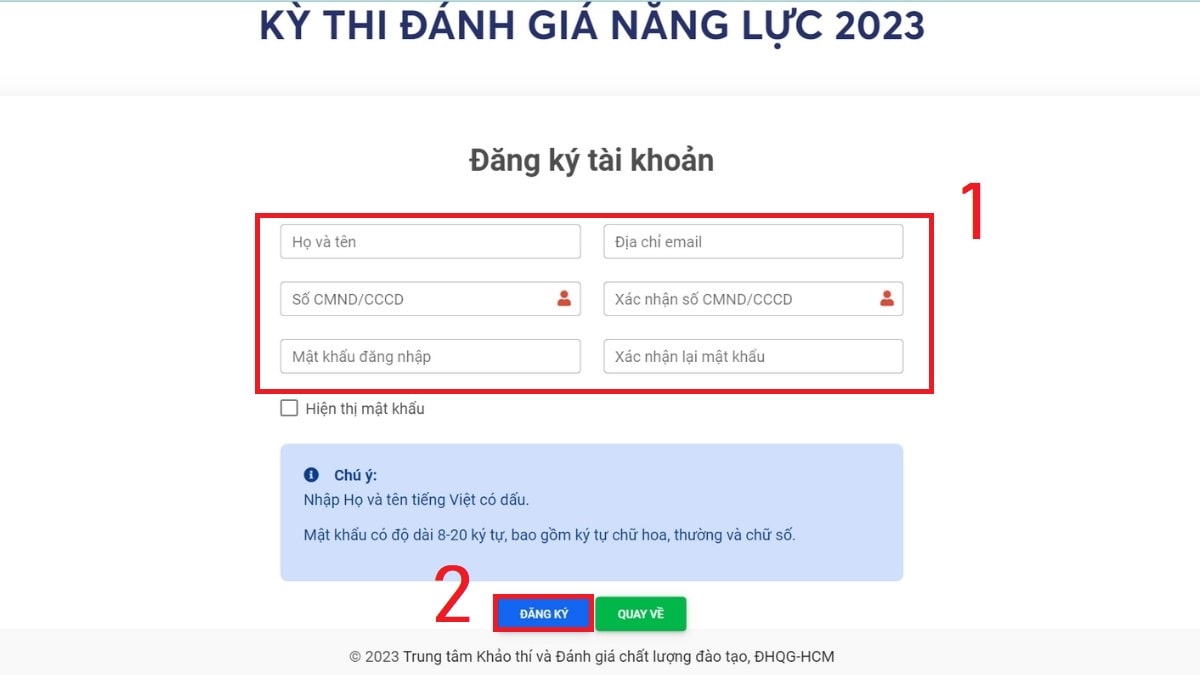 Cách đăng ký thi Đánh giá năng lực 2023 TPHCM bước 2