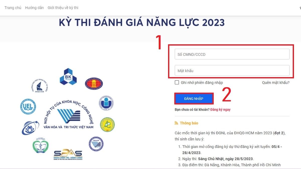 Cách đăng ký thi Đánh giá năng lực 2023 TPHCM bước 3