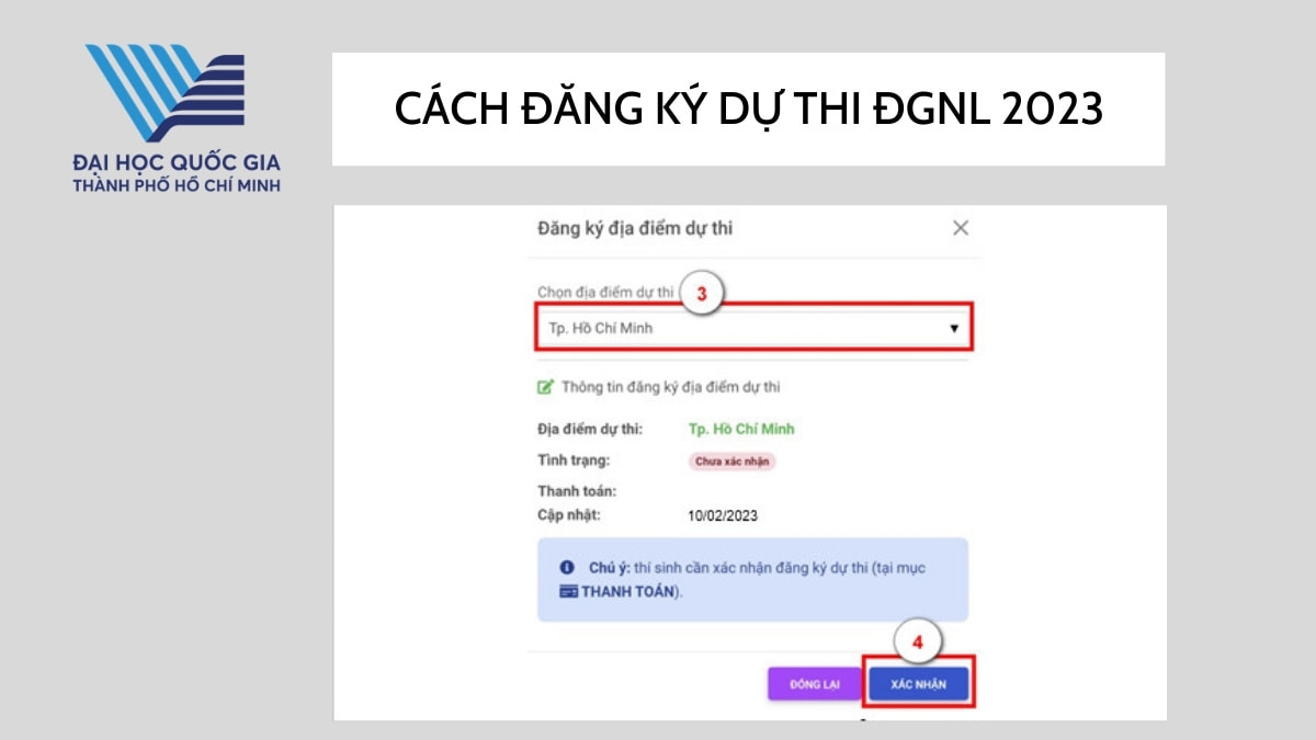 Cách đăng ký địa điểm thi Đánh giá năng lực 2023 TPHCM bước 2