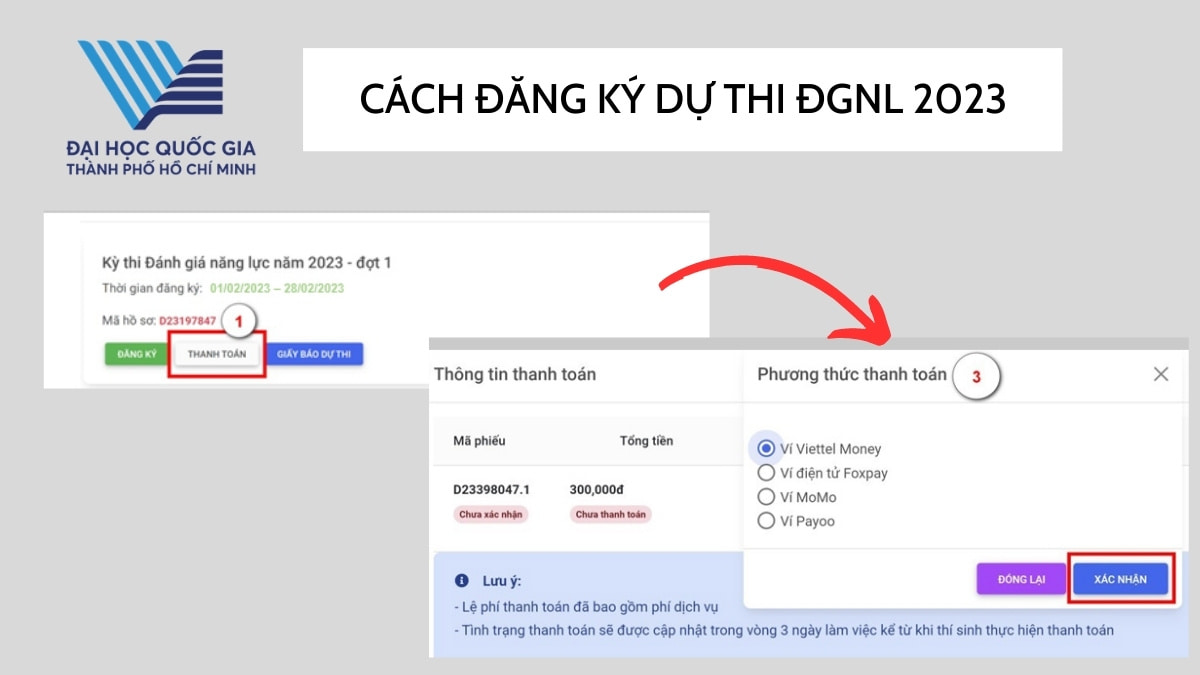 Cách thanh toán lệ phí thi Đánh giá năng lực 2023 TPHCM bước 1