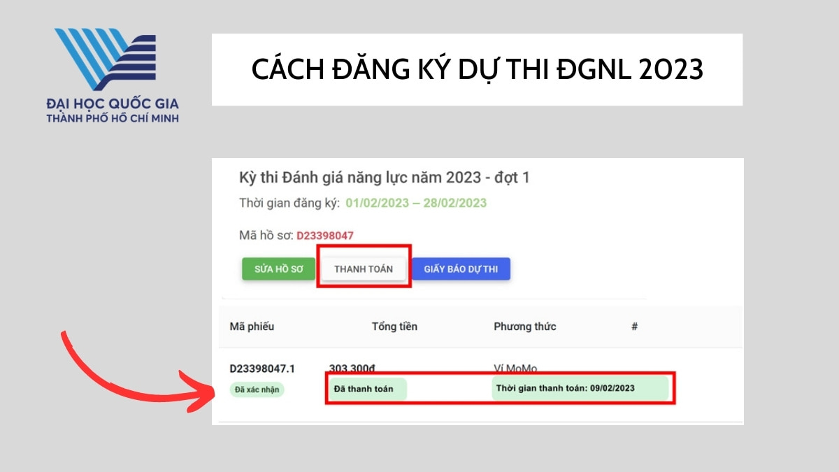 Cách thanh toán lệ phí thi Đánh giá năng lực 2023 TPHCM bước 2