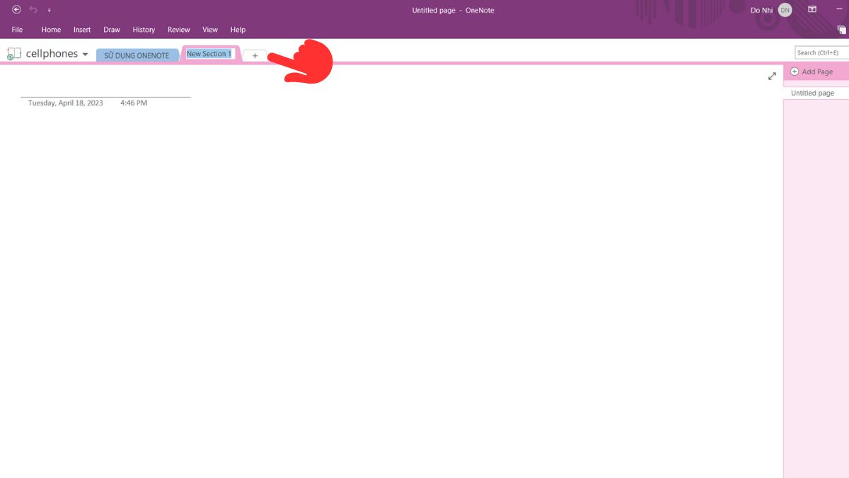 Cách sử dụng Onenote thêm ghi chú mới bước 1