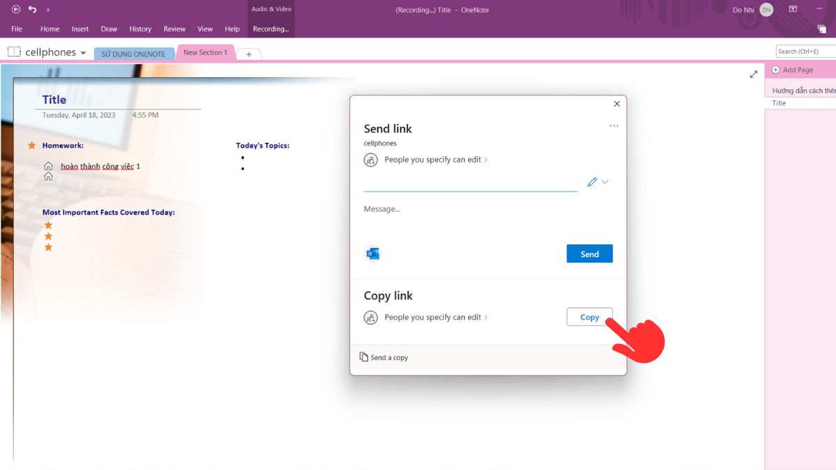 Cách sử dụng Onenote lưu ghi chú bước 3