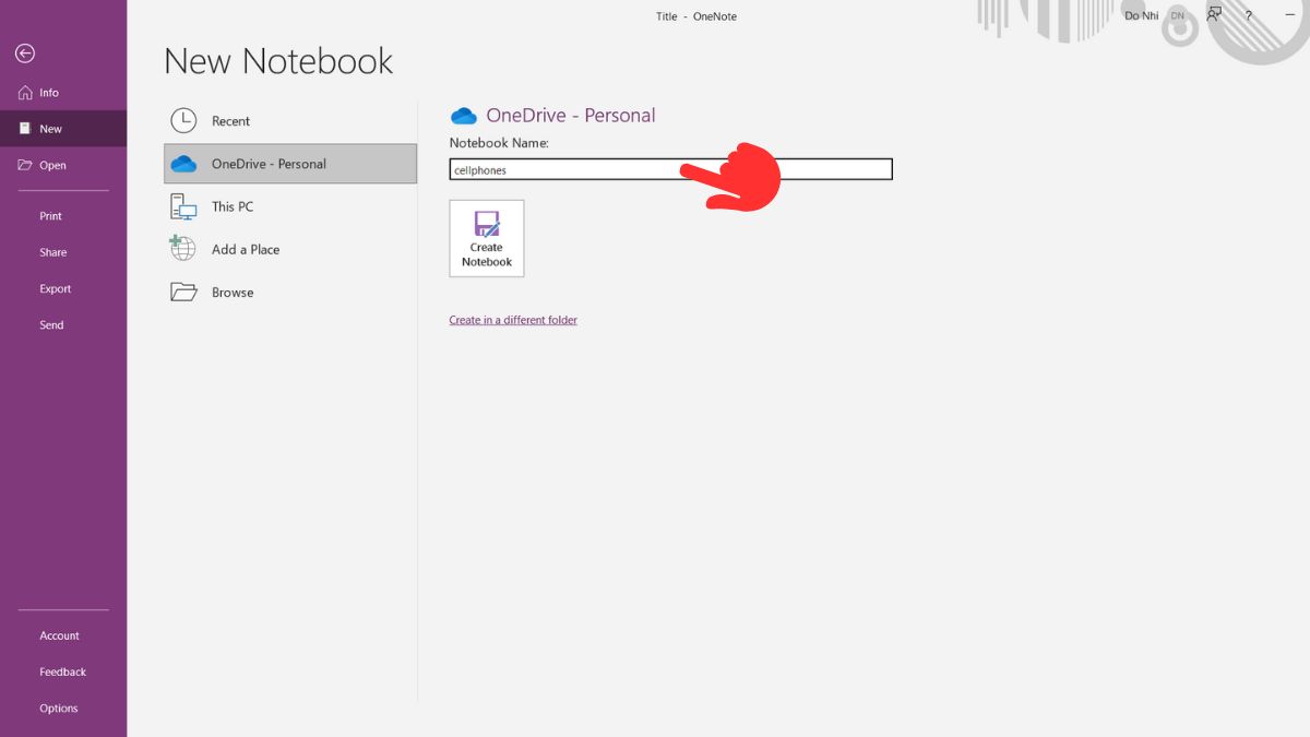 Cách sử dụng Onenote tạo sổ ghi chép bước 2