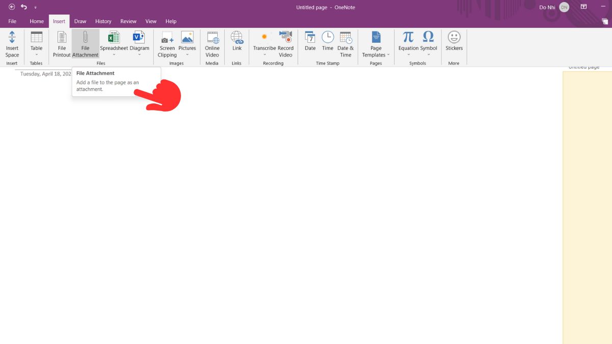Cách sử dụng Onenote đính kèm tệp tài liệu bước 1