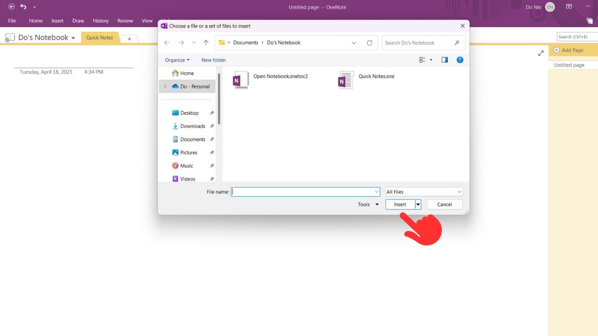 Cách sử dụng Onenote đính kèm tệp tài liệu bước 2