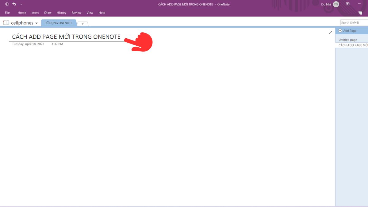 Cách sử dụng Onenote thêm trang mới bước 2